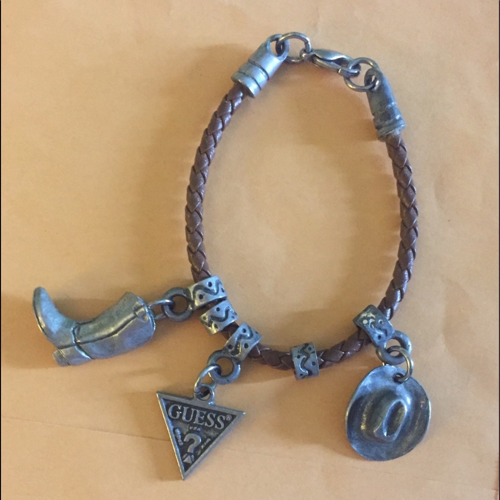 GUESS - Vintage Braided Leather Charm Bracelet